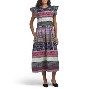 LEA multi Flutter Sleeve Mixed Print Maxi Dress